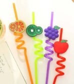Reusable fruit shape spiral Drinking straw ( Assorted) Pack Of 4